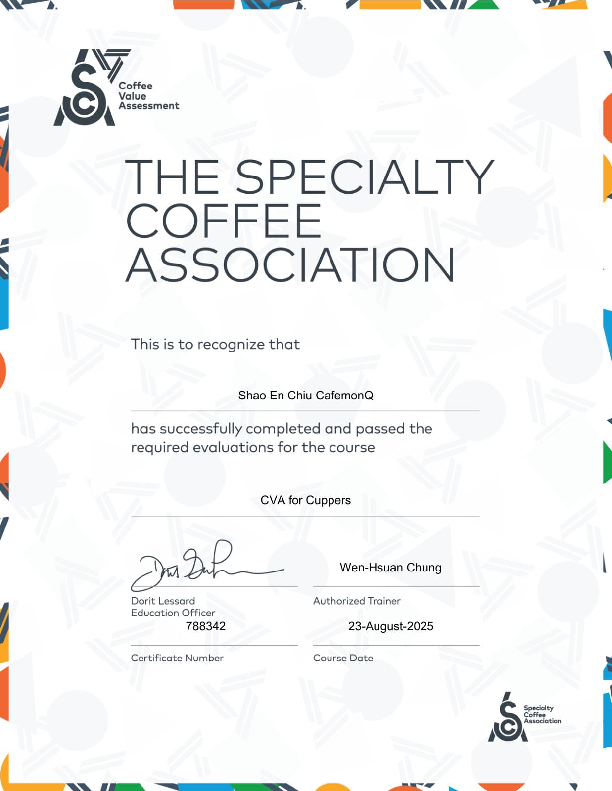 Coffee Value Assessment — CVA for Cuppers。持有人邱紹恩。